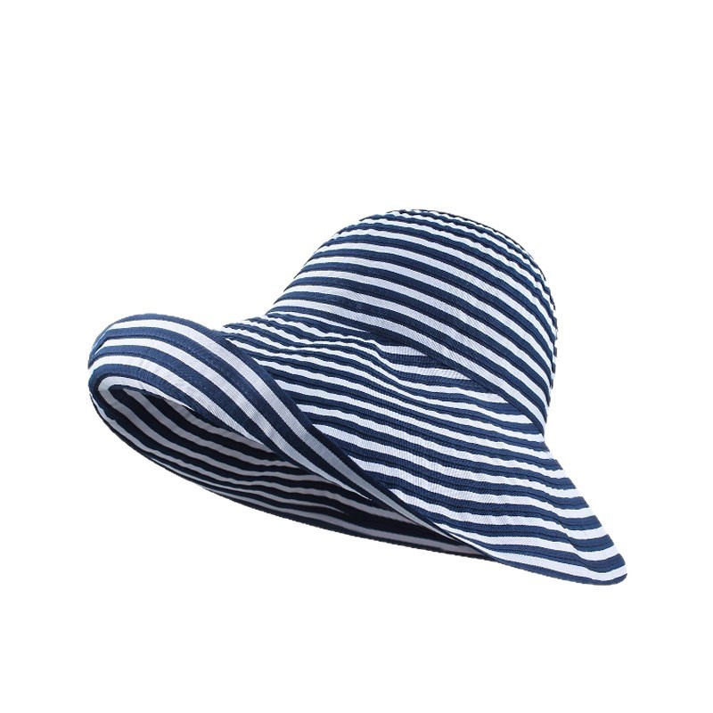 Striped Wide Brim Fisherman Hat for Women, Autumn, Foldable Casual Sun Hat, Outdoor Sun Protection Hat