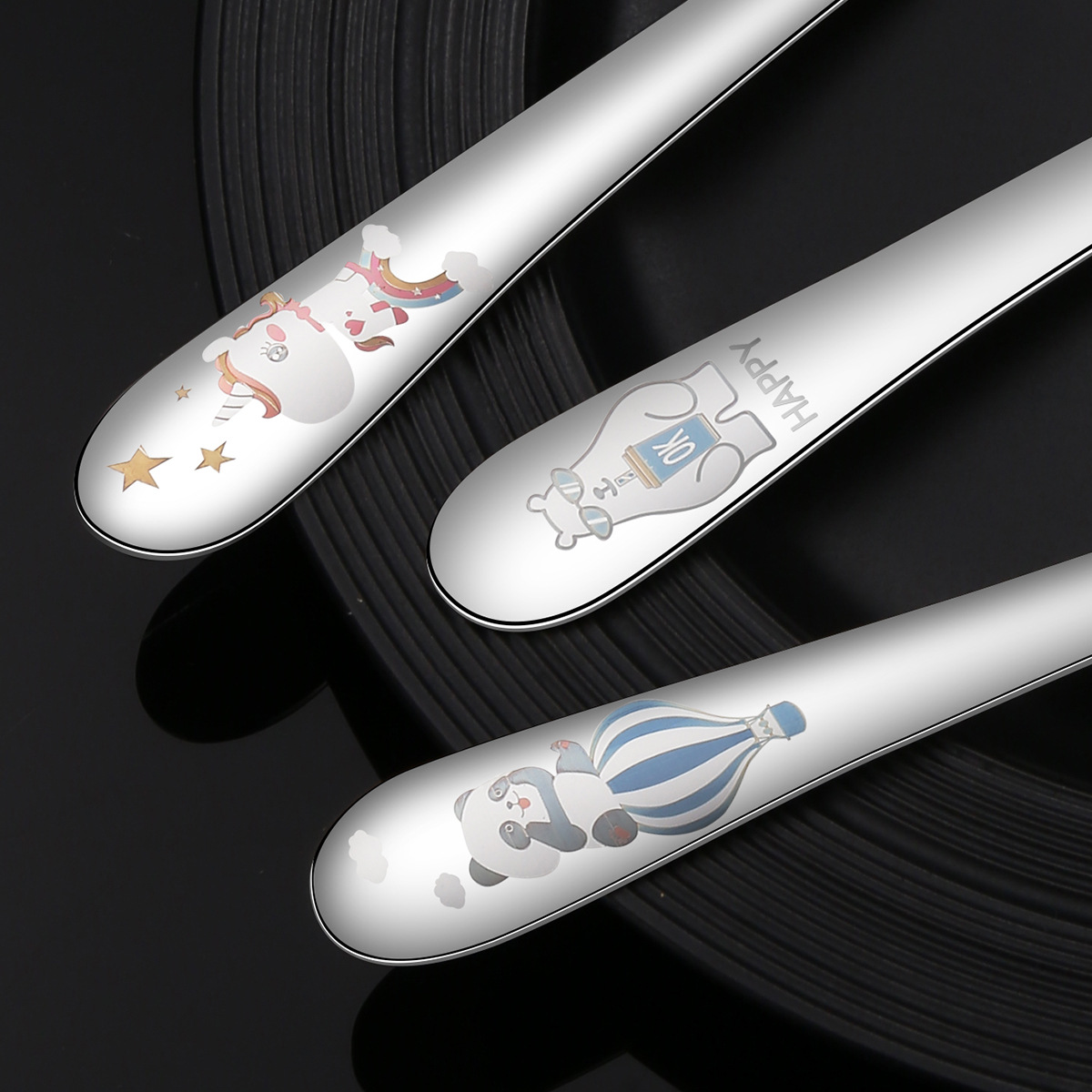 304 stainless steel children's spoon baby spoon fork ice cream spoon dessert spoon square head spoon children's cutlery set