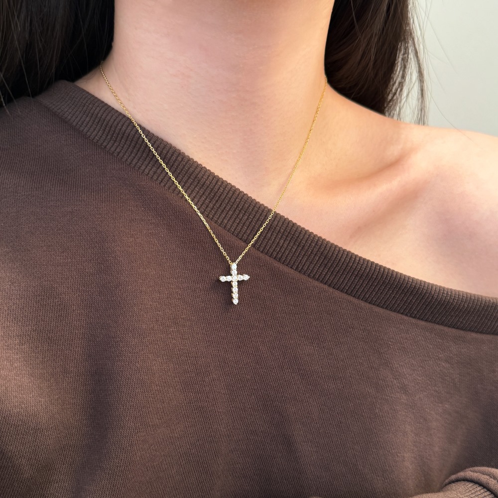 S925 sterling silver necklace for women, small cross zircon pendant neck chain women's neck accessories wholesale
