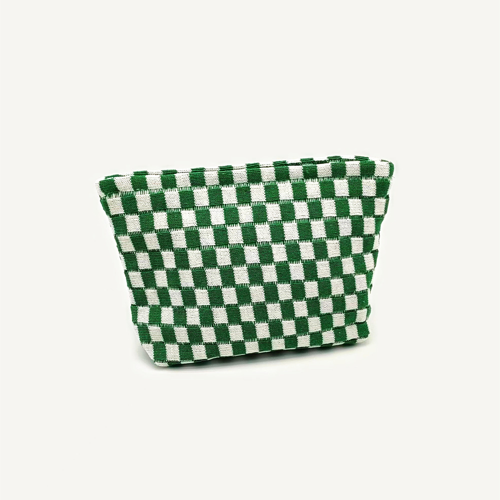 New Large Knitted Checkered Cosmetic Bag Large Capacity Pencil Case Knitted Storage Bag Portable Toiletry Bag