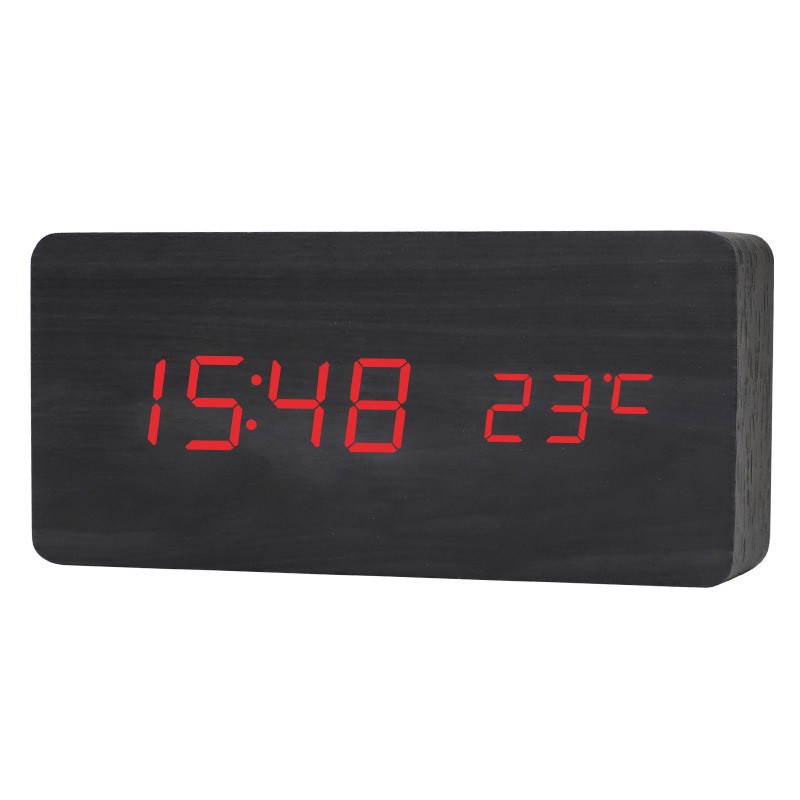 Multifunctional voice-controlled wooden clock, simple home wooden clock, multifunctional student gift electronic clock
