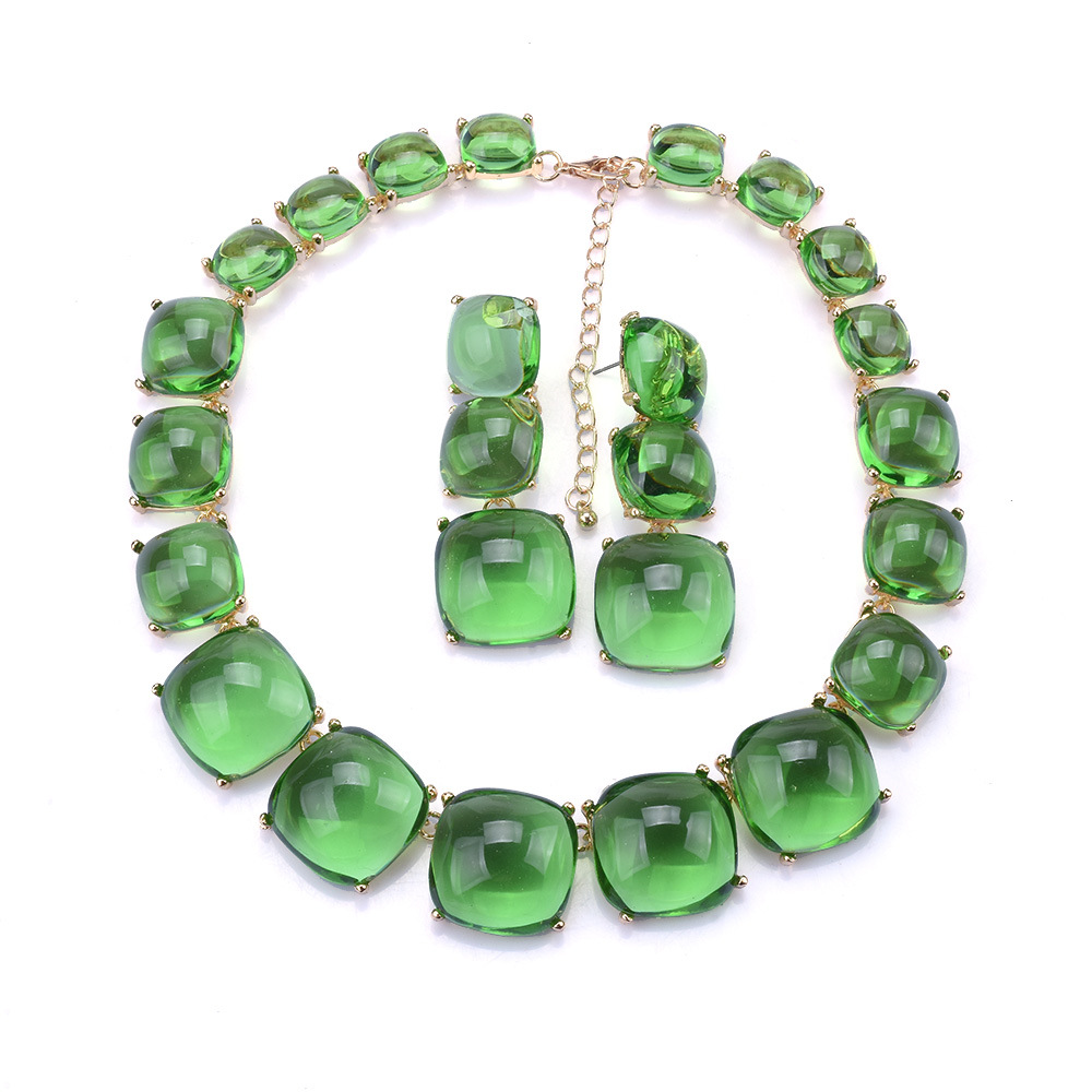 ZA geometric transparent colored resin necklace earring set collarbone chain