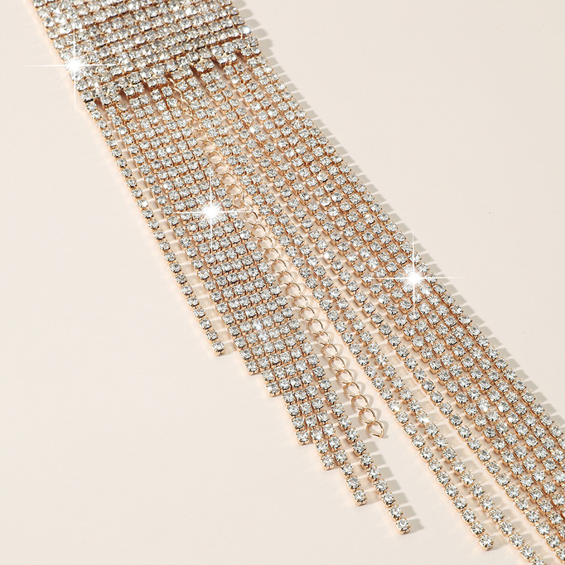 Exaggerated Luxury Multi-Row Multi-Layer Sparkling Rhinestone Tassel Nightclub Performance Bracelet for Women