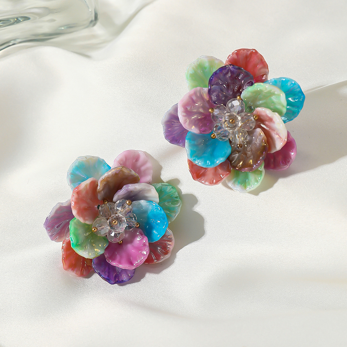 High-quality fresh and sweet colorful resin petal flower dopamine adjustable ring
