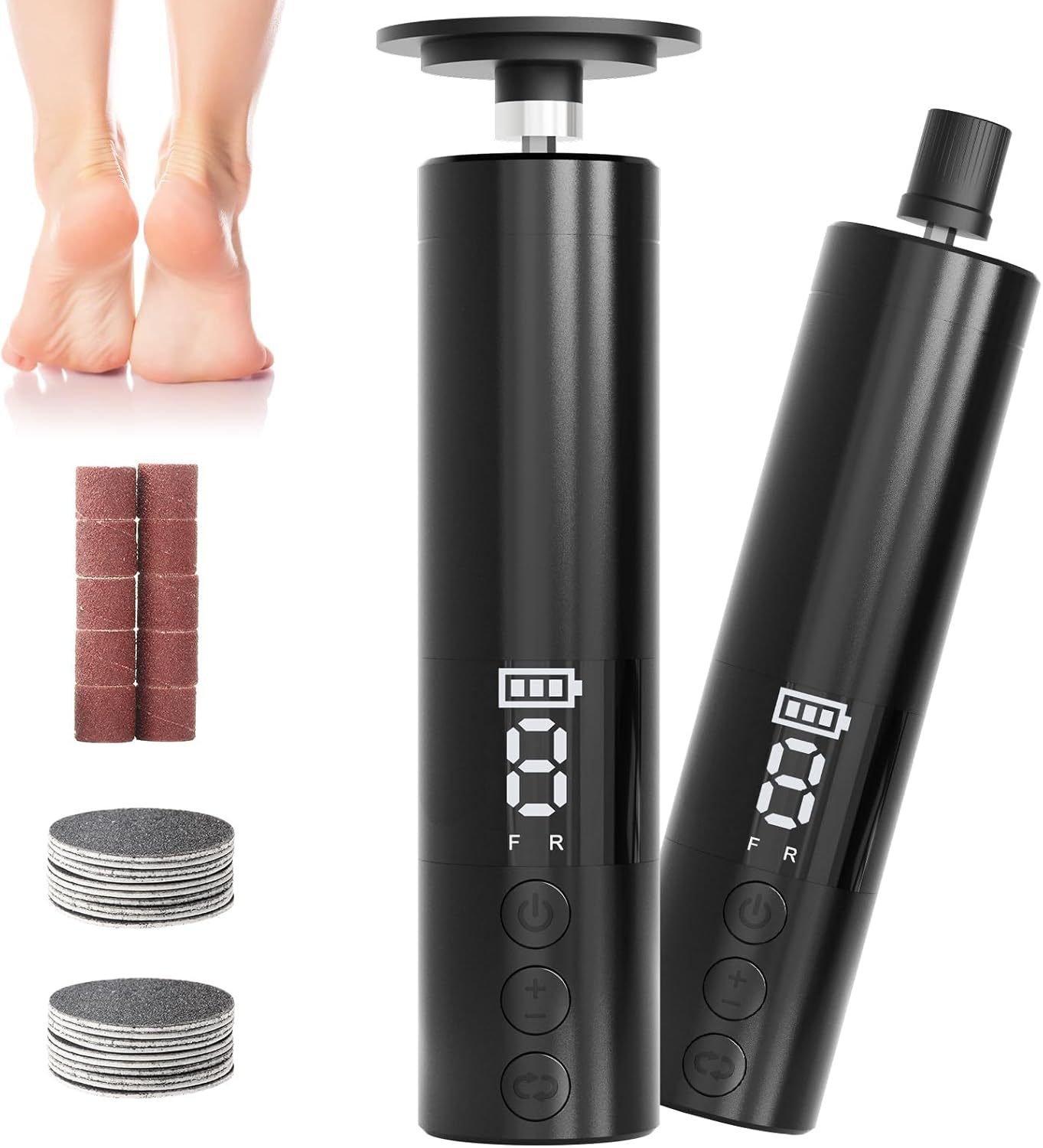 Electric Foot File C2, Optional Nano Grinding Head, 2-in-1 Rechargeable with Base, Electric Callus Remover