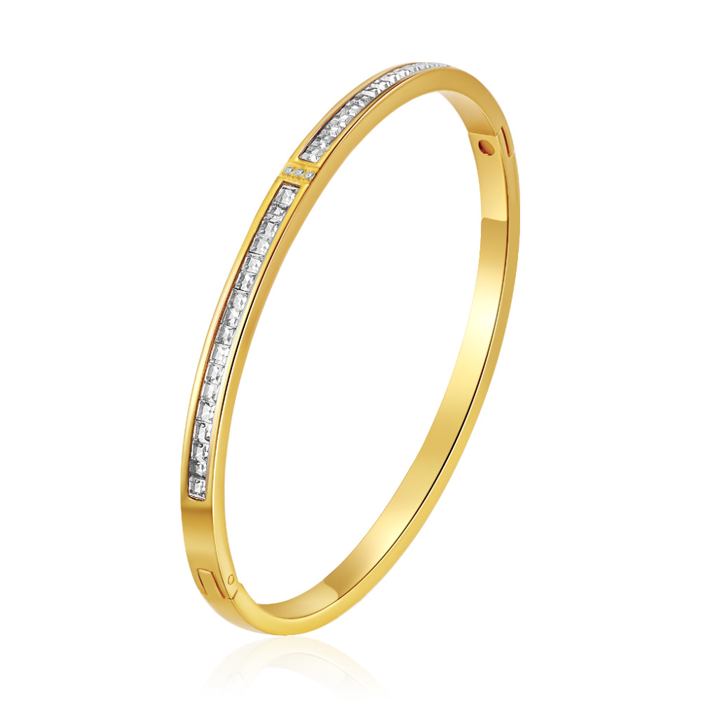 Round stainless steel snap bracelet, PVD 18K electroplated with rhinestones, for women, titanium steel bracelet ear accessories