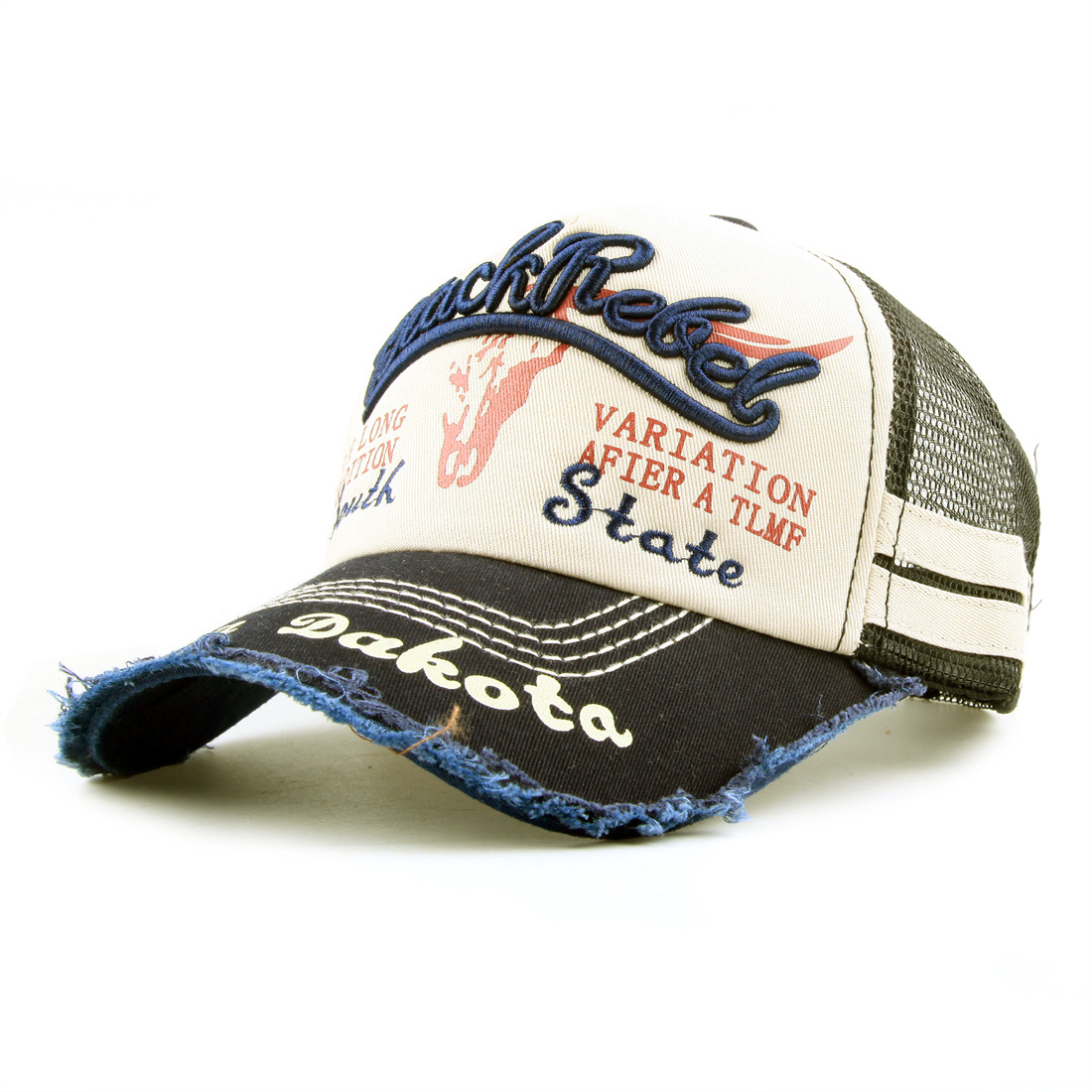 New washed mesh cap for women, summer washed bull head baseball cap, men's casual embroidered cap