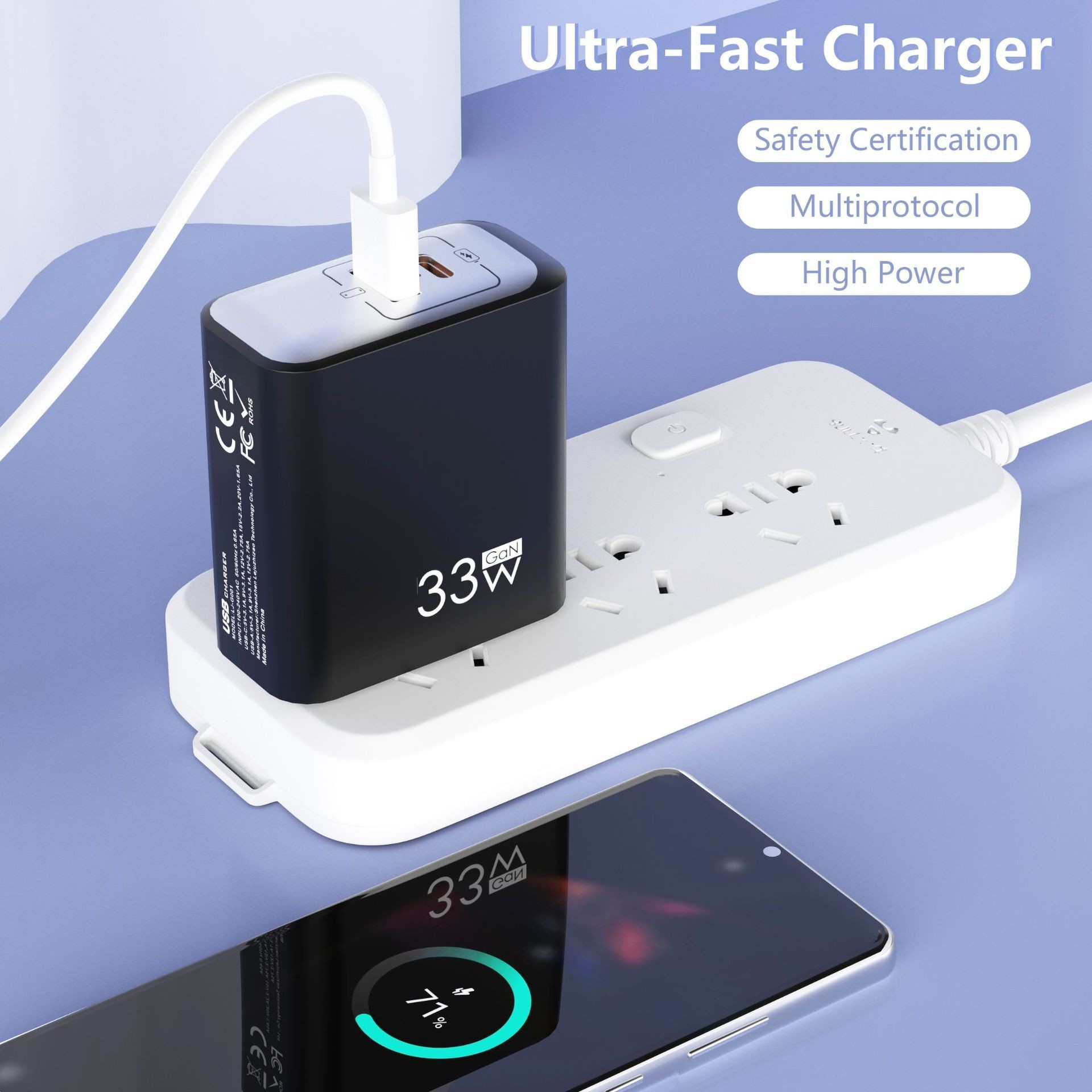 Specially certified GaN 33W notebook charger A+C British standard full protocol phone charging head