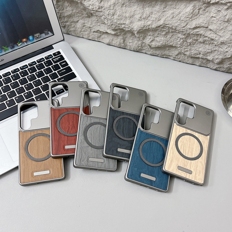 Suitable for Samsung S25Ultra Mobile Phone Case, Magnetic Wood Grain Two-In-One Half-Pack Anti-Fall S23U Protective Case S24U