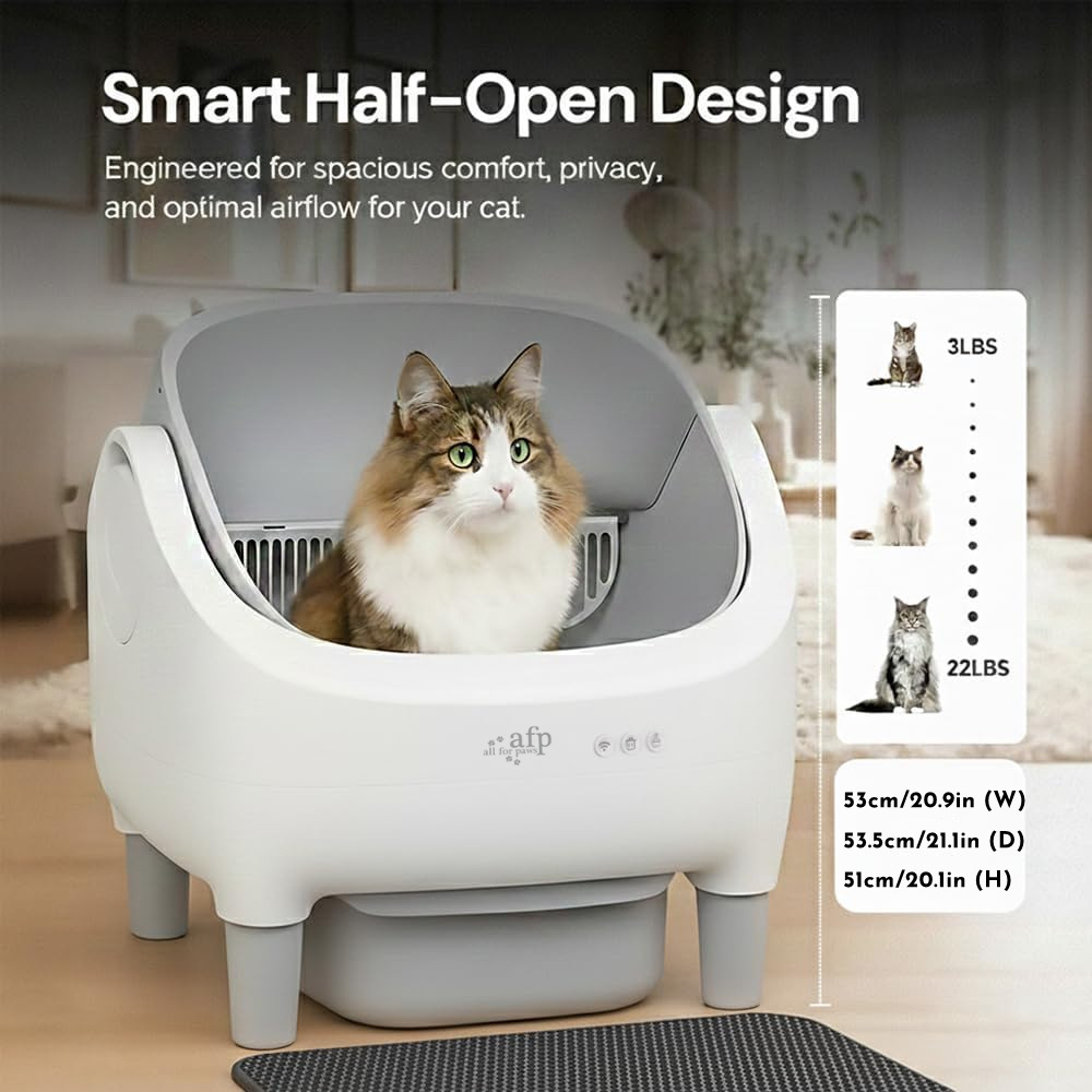 AFP Semi-open Intelligent Fully Automatic Cat Litter Box Automatic Cleaning Anti-litter Tracking Large Space Cat Toilet APP Control