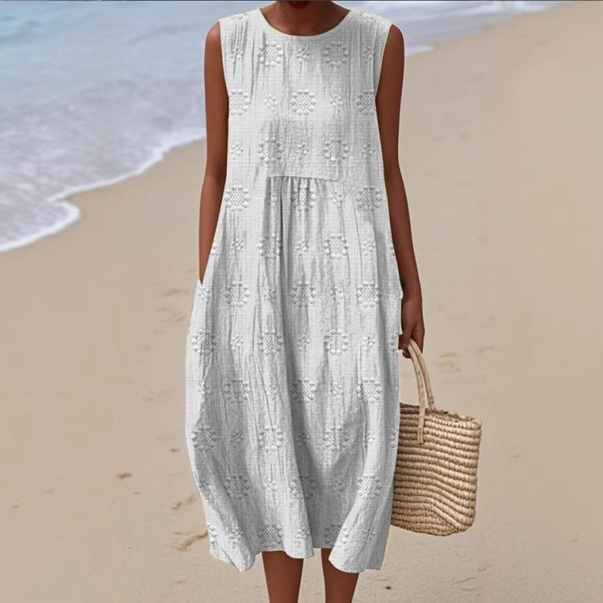 New Amazon Summer Sleeveless Pocket Casual Printed Long Dress Slim Fresh Style