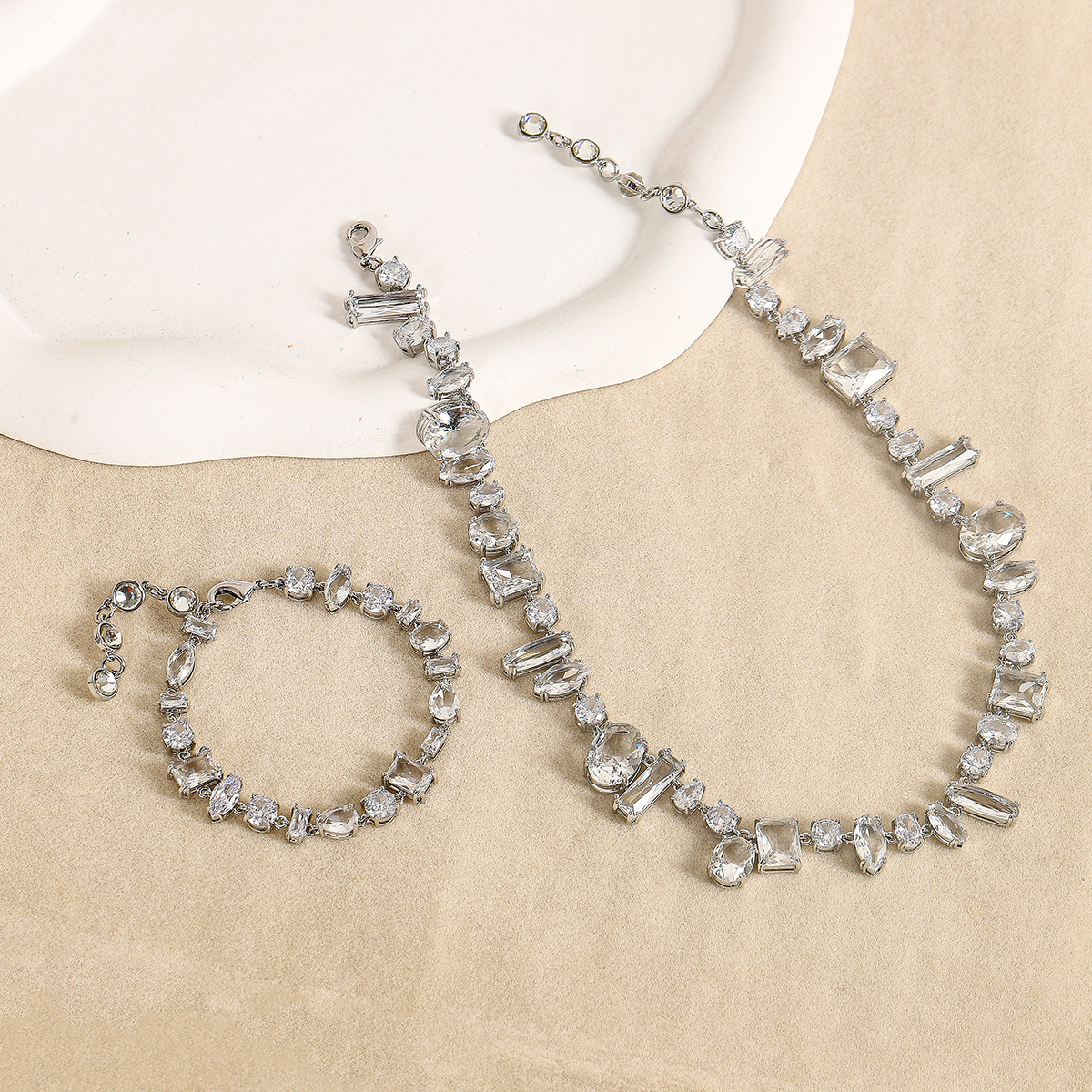 Set micro-set zircon necklace bracelet s925 silver needle earrings colorful