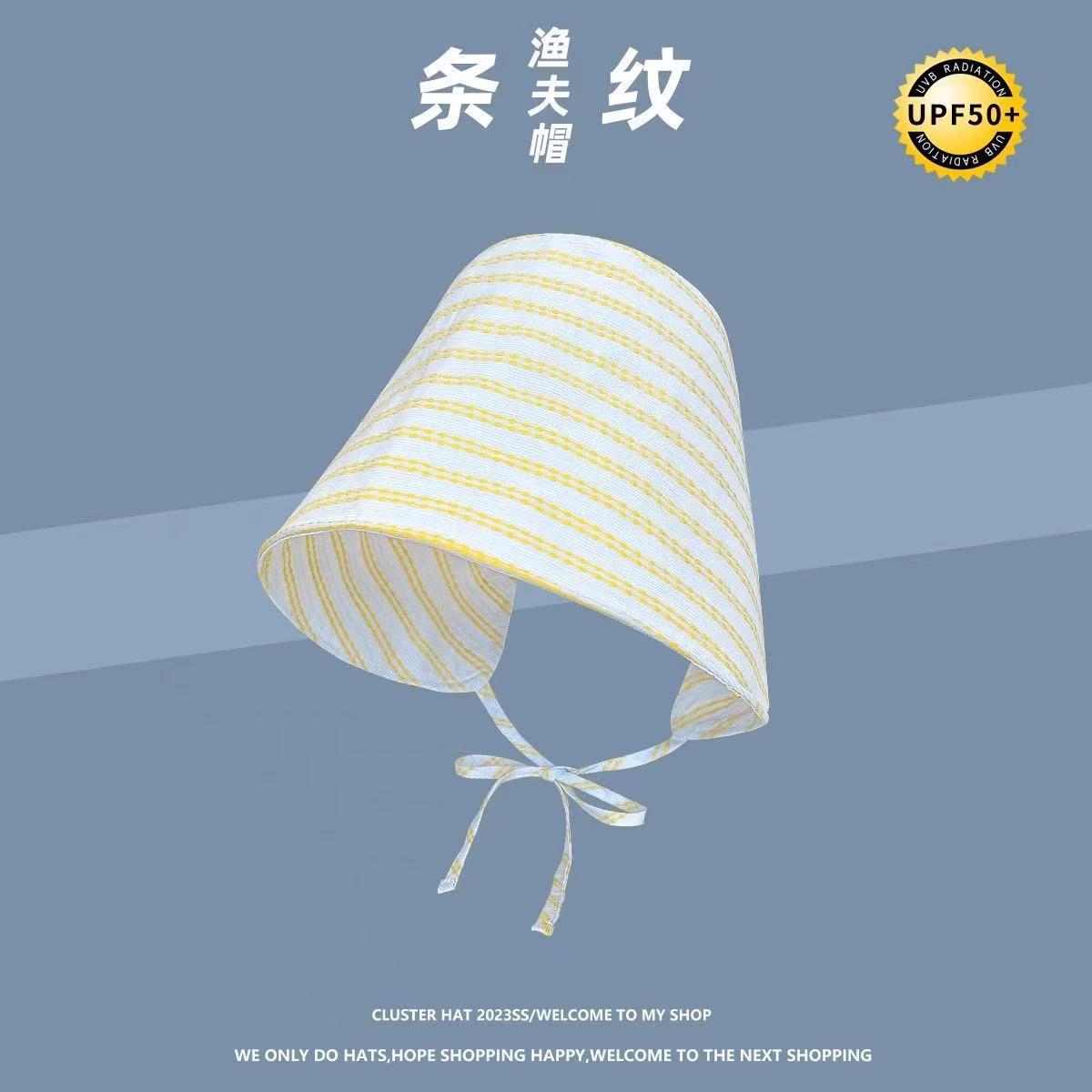 Small Fresh Striped Bucket Fisherman Hat for Women, Spring/Summer 2025 New, Wide Brim, UV Protection, Sun Protection Hat