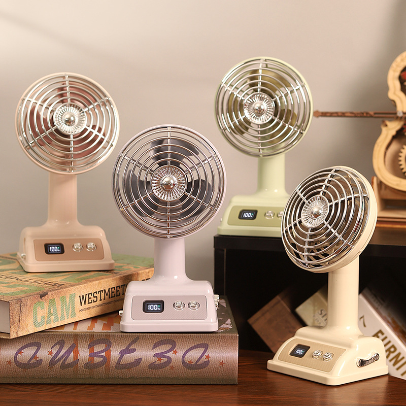 Desktop fan USB charging retro small fan summer 100-speed desktop digital display electric fan