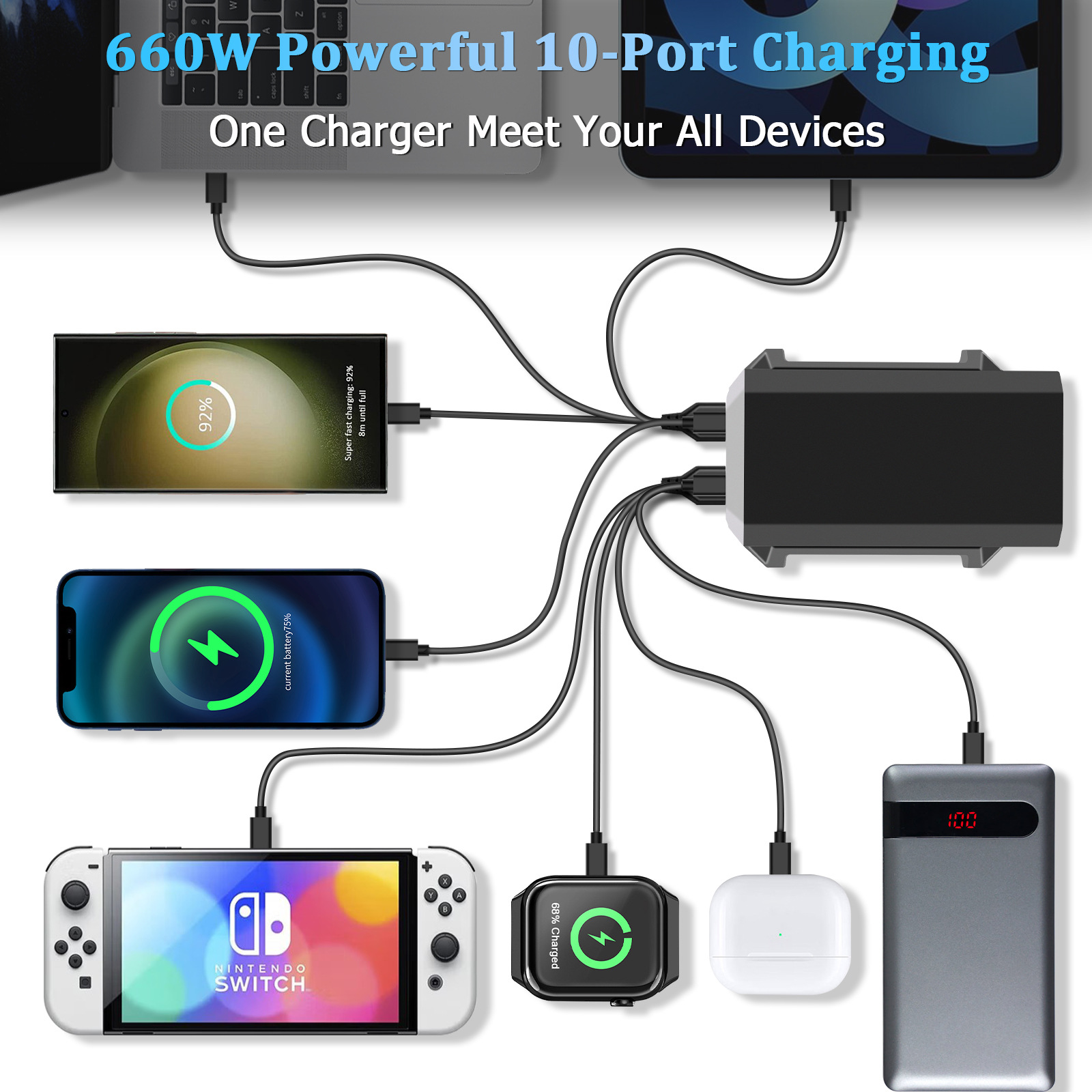240W GaN Multi-Port USB Charger GaN Charger Multi-Port High Power Desktop Charging Station