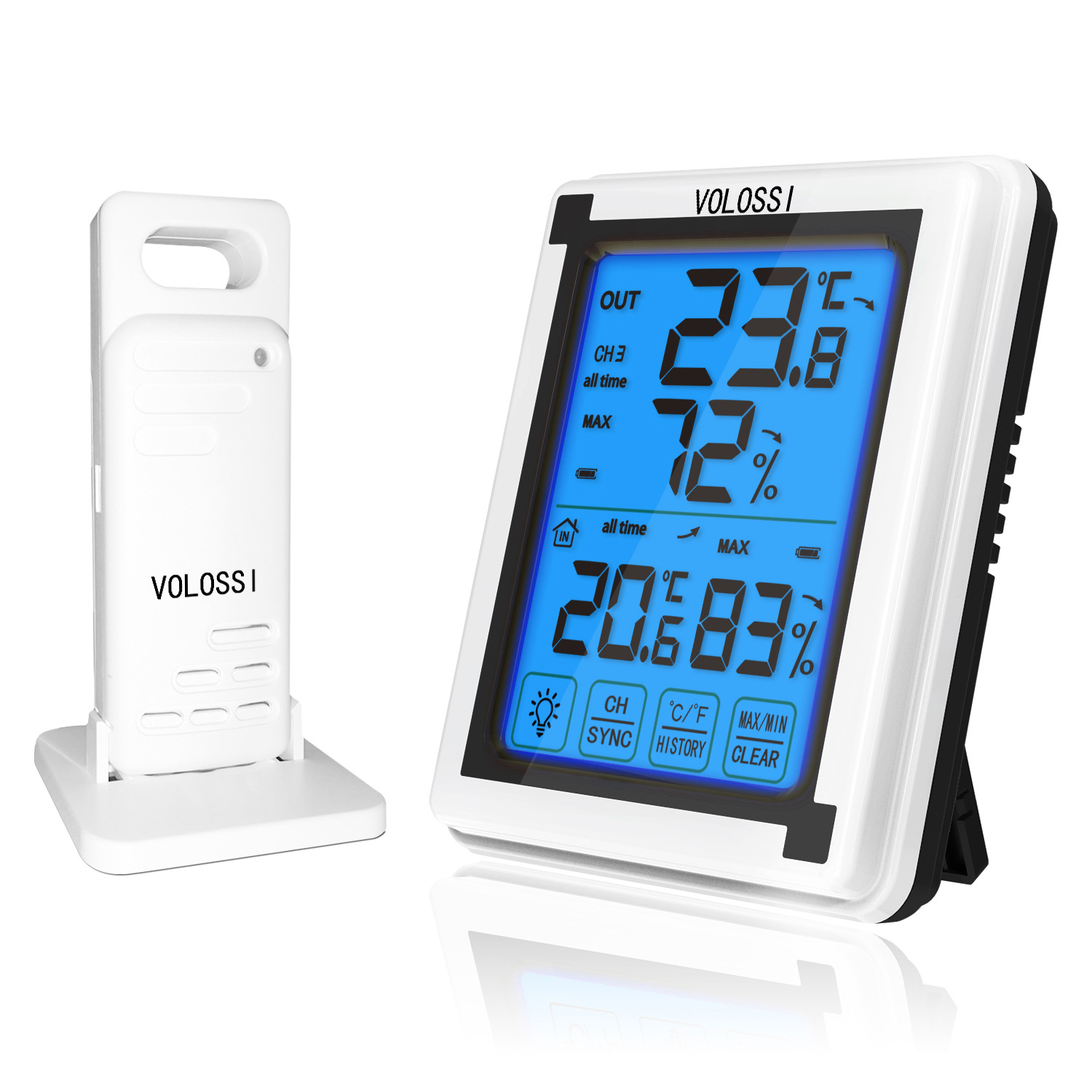 Large Screen Waterproof Electronic Digital Thermometer Wireless Indoor Outdoor Thermometer Hygrometer Touch Screen Weather Clock