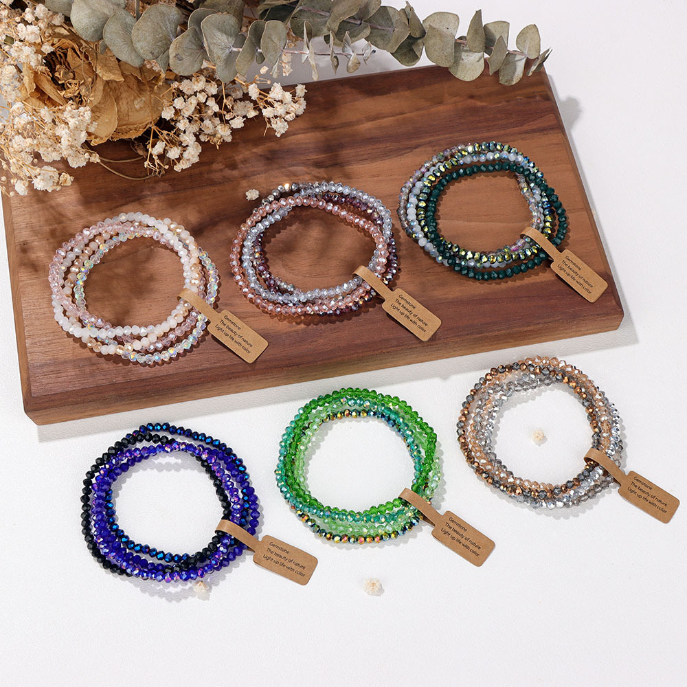 Color-coated glass four-piece bracelet set for best friends, gift label set hand jewelry
