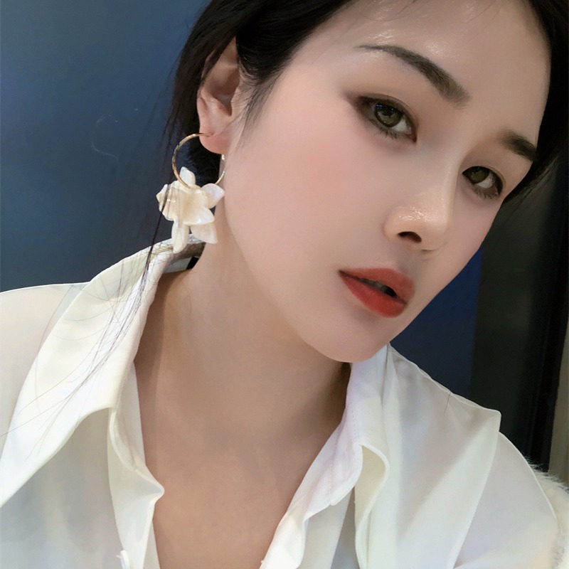 Gardenia White Coffee Flower Earrings Niche Exaggerated Petal Ear Accessories