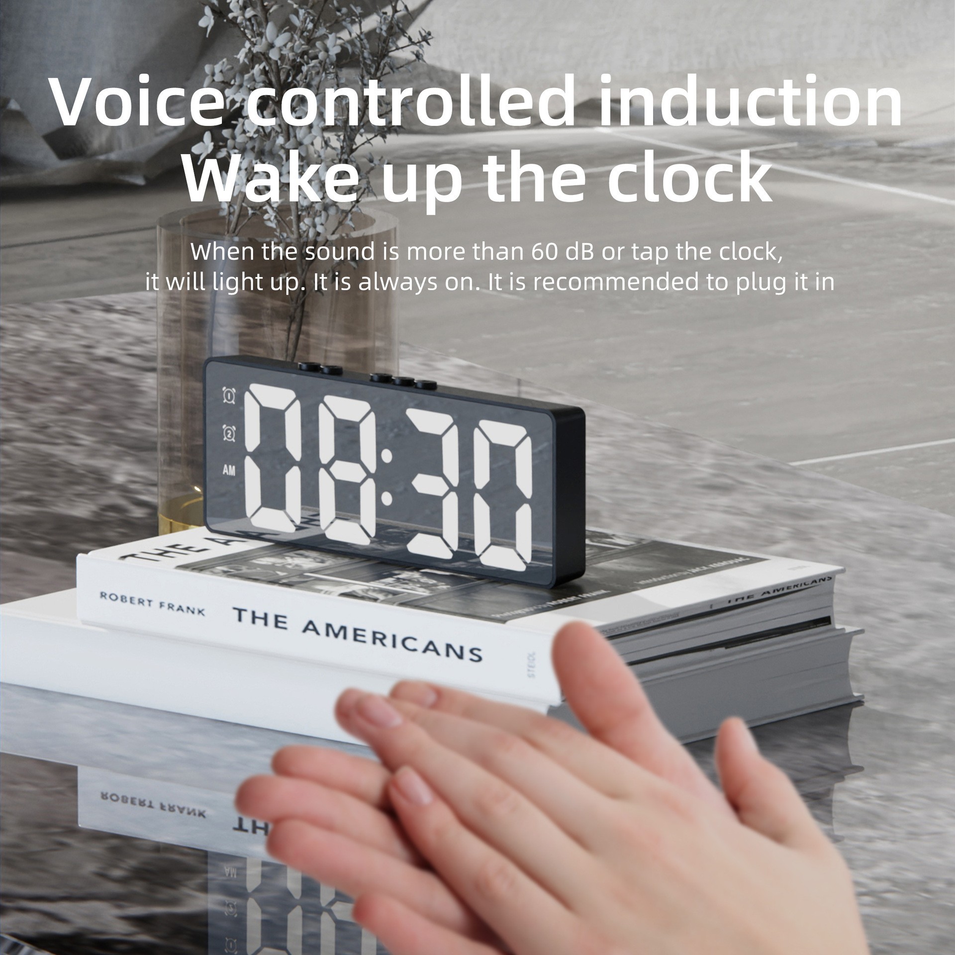 LED Mirror Electronic Alarm Clock USB Battery Dual Use Smart Voice Control Clock Student Special Alarm Clock