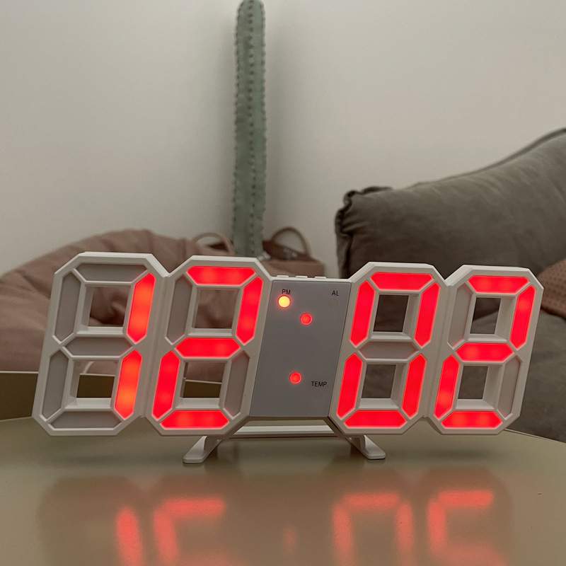 Wall Clock 3D Digital Clock Tech Desktop LED Night Light Alarm Clock Electronic Wall Clock Living Room