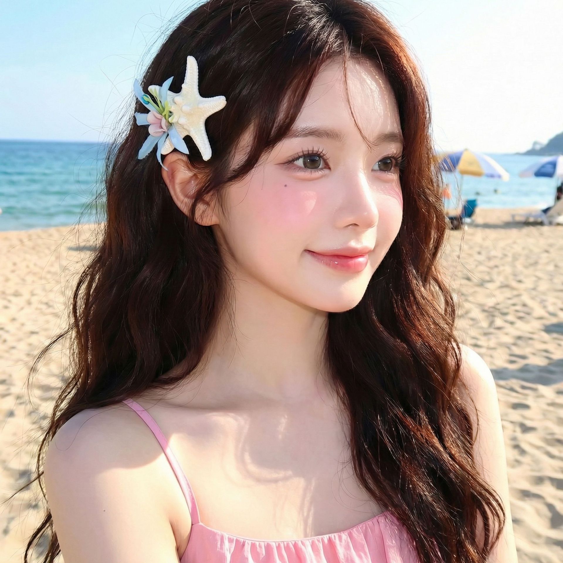 23#海星花朵海边氛围感侧边发夹