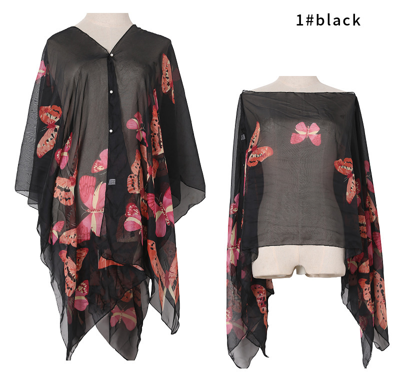 Summer Sun Protection Imitation Silk Shawl Butterfly Print Sun Protection Shawl Gift Silk Scarf Shawl