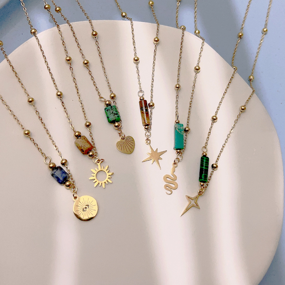Sun Cobra Natural Stone Necklace for Women, Titanium Steel, Exclusive Jewelry, Stainless Steel Collarbone Chain