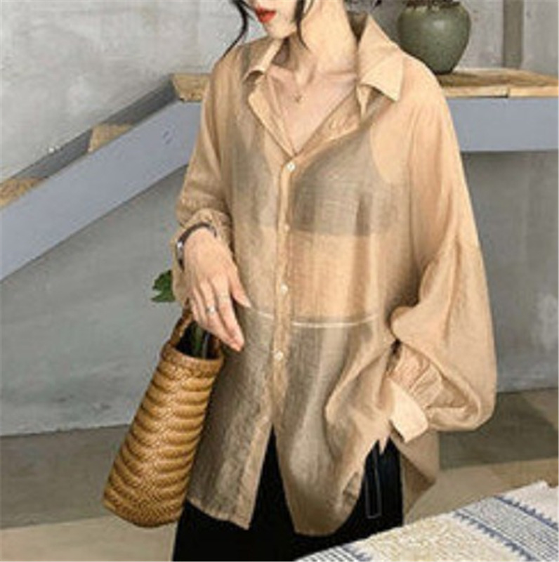 Sun Protection Shirt Women Spring/Summer New Loose Long Sleeve White Thin See-through Blouse
