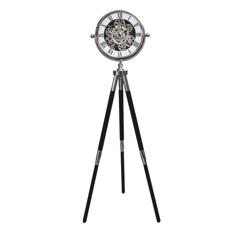 Nordic Tripod Floor Clock Living Room Home Decorative Ornament American Style Gear Rotating Standing Clock