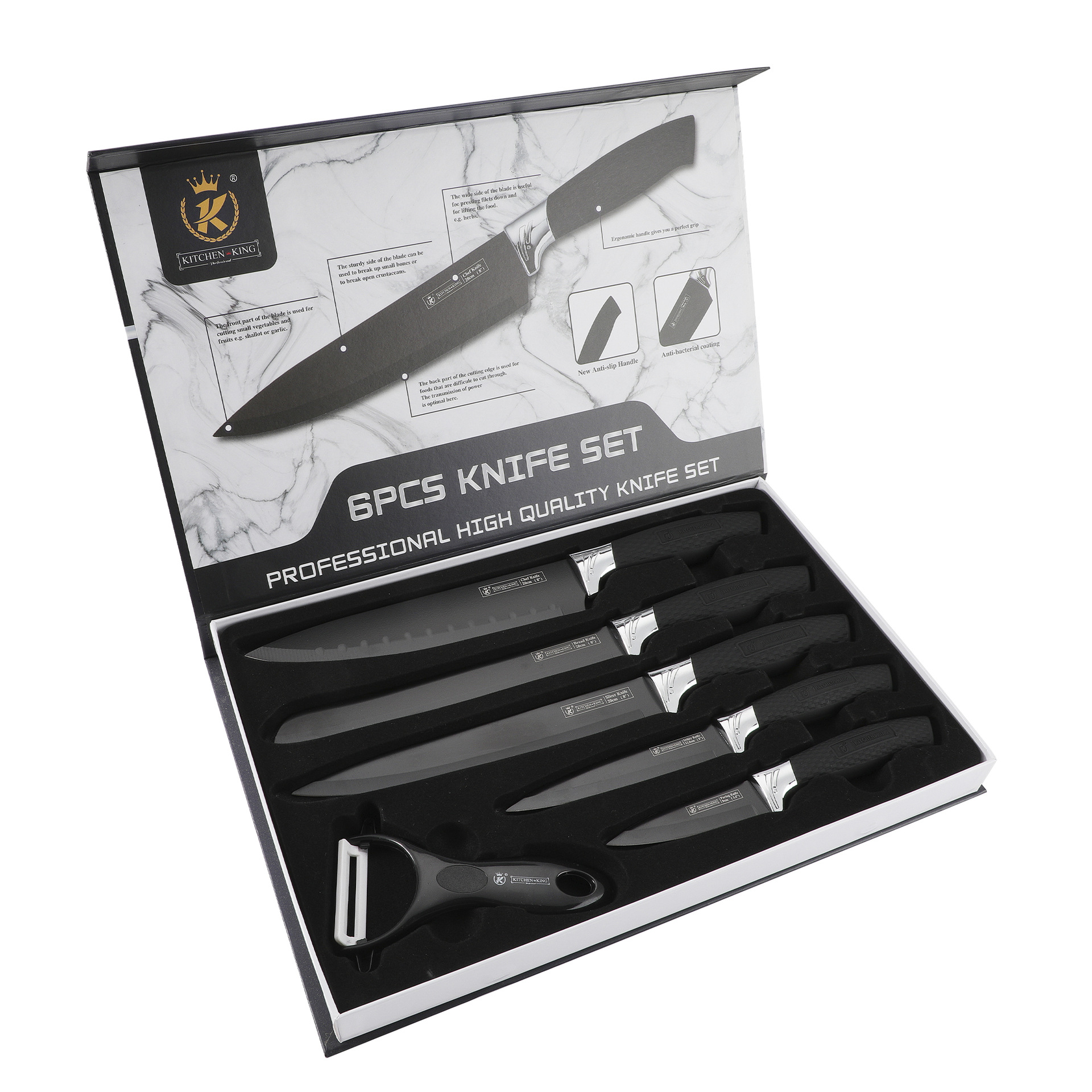 Kitchen Knife Set Black Blade Home Chef Knife Fruit Knife Stainless Steel Knife Gift Six-Piece Knife