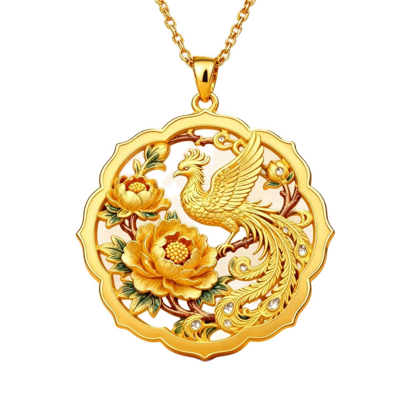 Peony phoenix auspicious gold necklace ancient style handmade phoenix pendant necklace cultural creative pendant phoenix necklace