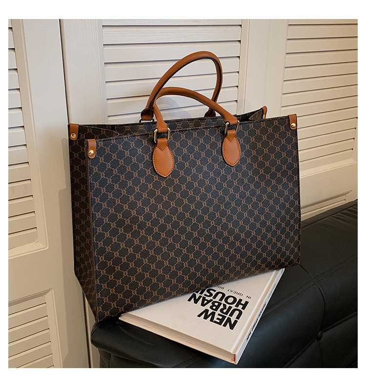 L large capacity women's shoulder bag large tote bag old flower letter tote bag PU commuting handbag women