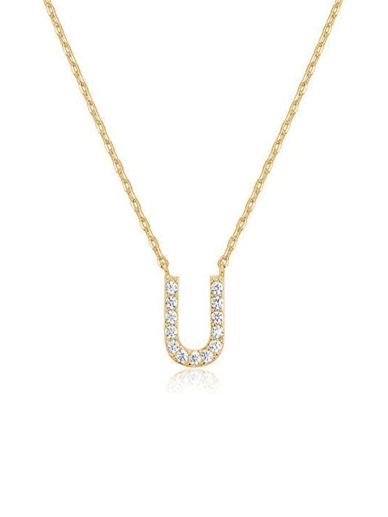 Simple Zirconia S925 Silver Letter Necklace Women's Platinum Plated Necklace Clavicle Chain