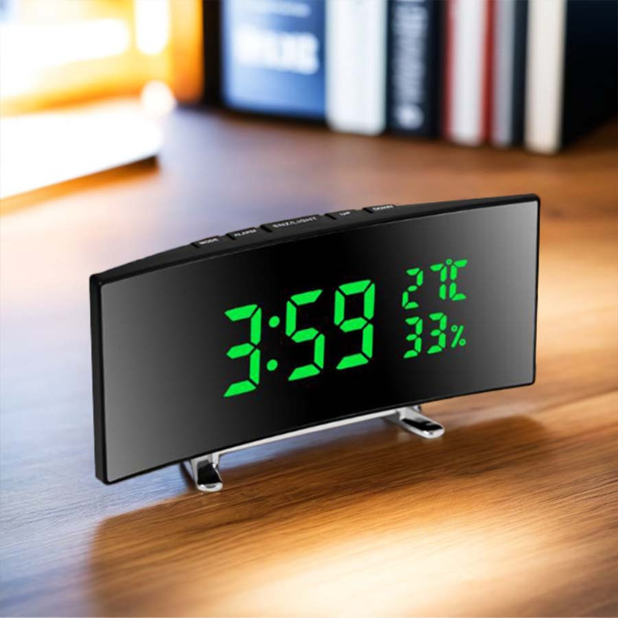 6508 curved large screen temperature and humidity LED alarm clock multifunctional smart bedside night light clock mirror desktop