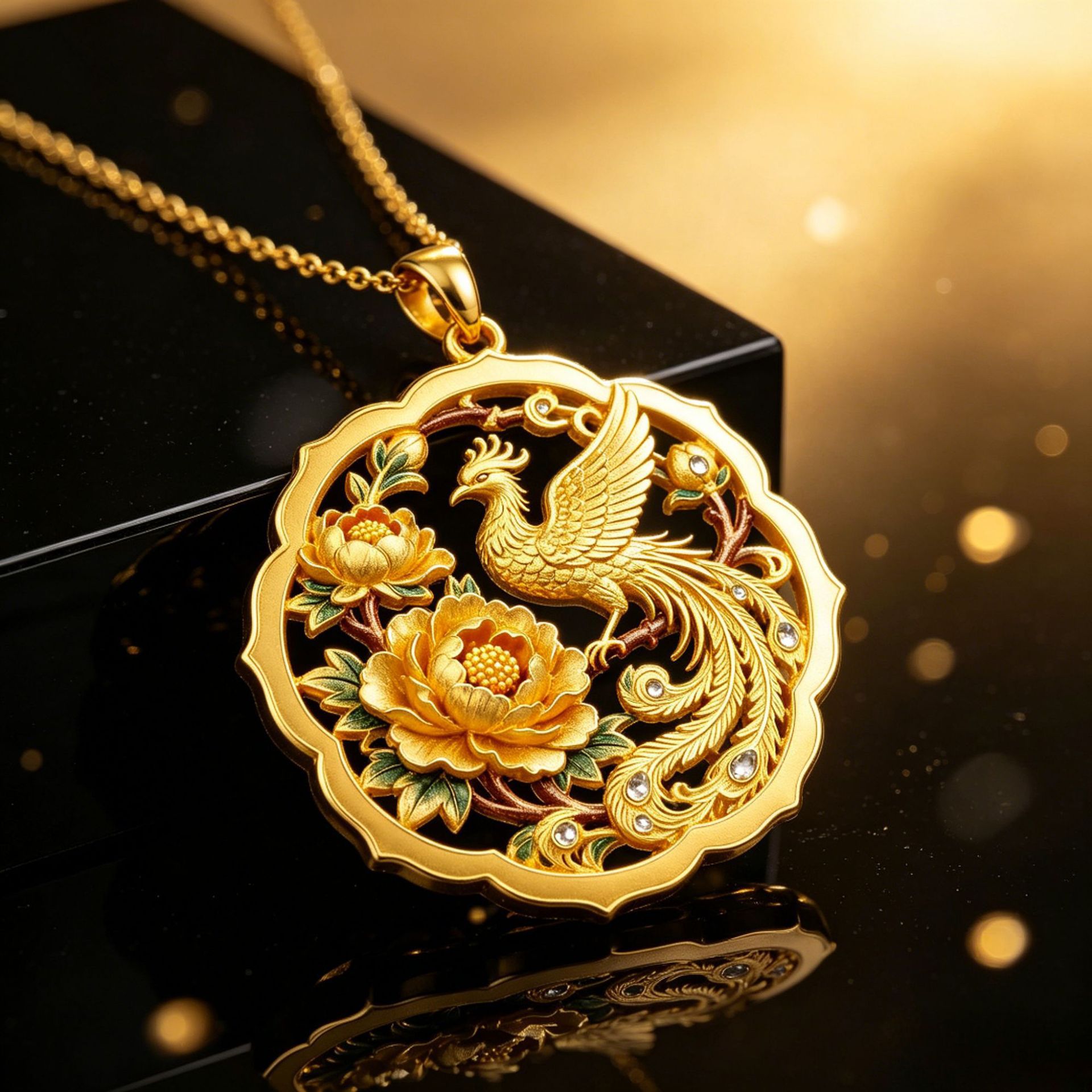 Peony phoenix auspicious gold necklace ancient style handmade phoenix pendant necklace cultural creative pendant phoenix necklace
