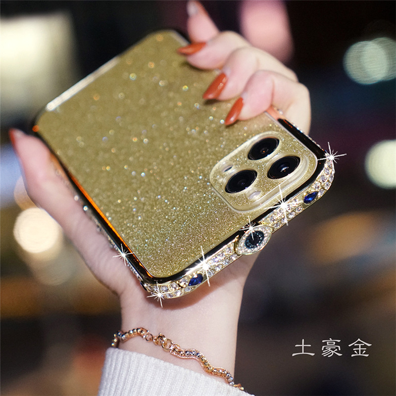 Demon Eye suitable for Apple 14 phone case luxury glitter iPhone12 rhinestone metal border 13/Xsmax