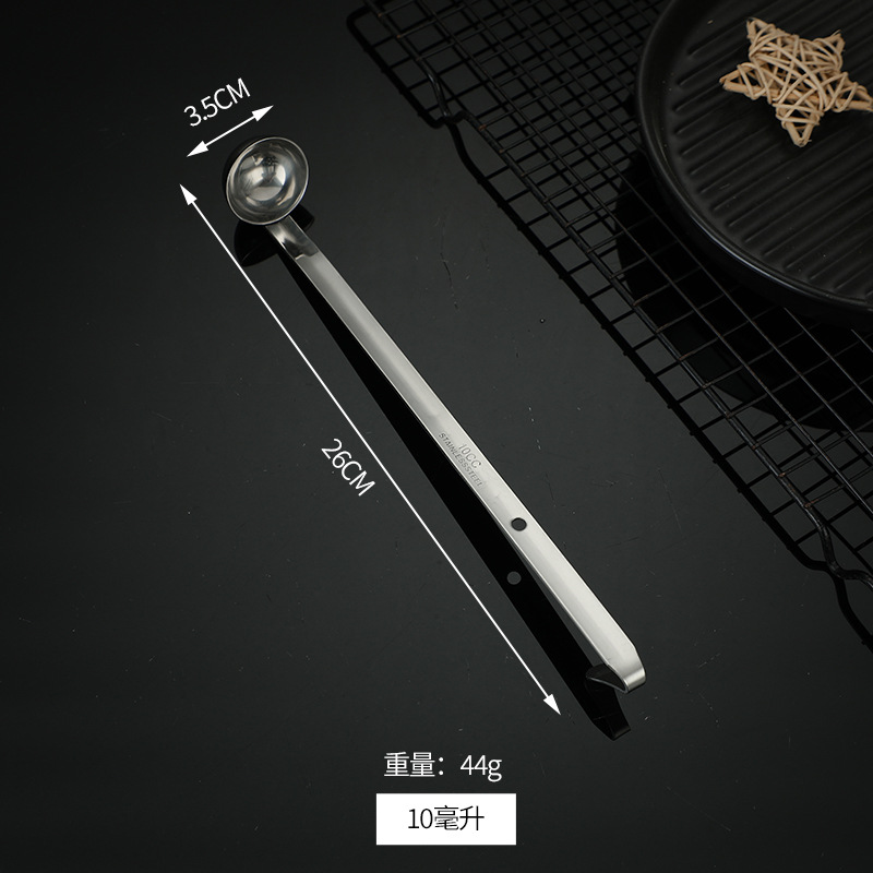 Stainless steel with hook measuring spoon long handle with scale gram spoon milk tea measuring spoon ounce juice spoon quantitative soup spoon