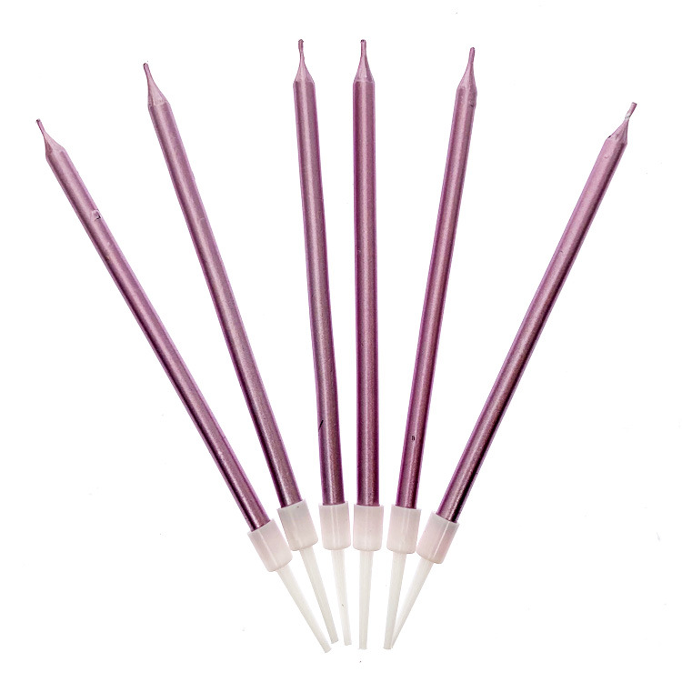 5ZW Long Rod Gold Silver Colorful Gold-Plated Pencil Birthday Candle Dessert Table Cake Baking Supplies 6 Pieces Box