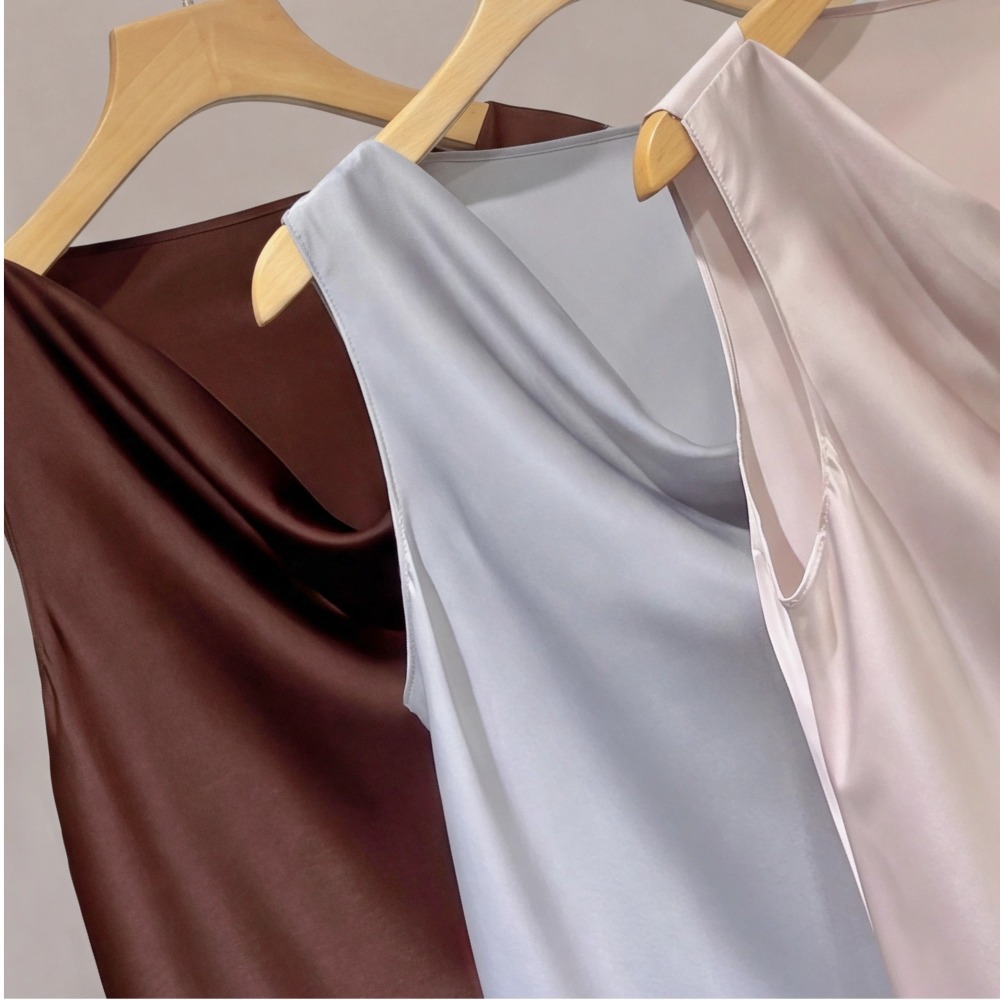 Acetate satin halter top women summer new feminine draped collar sleeveless vest cami