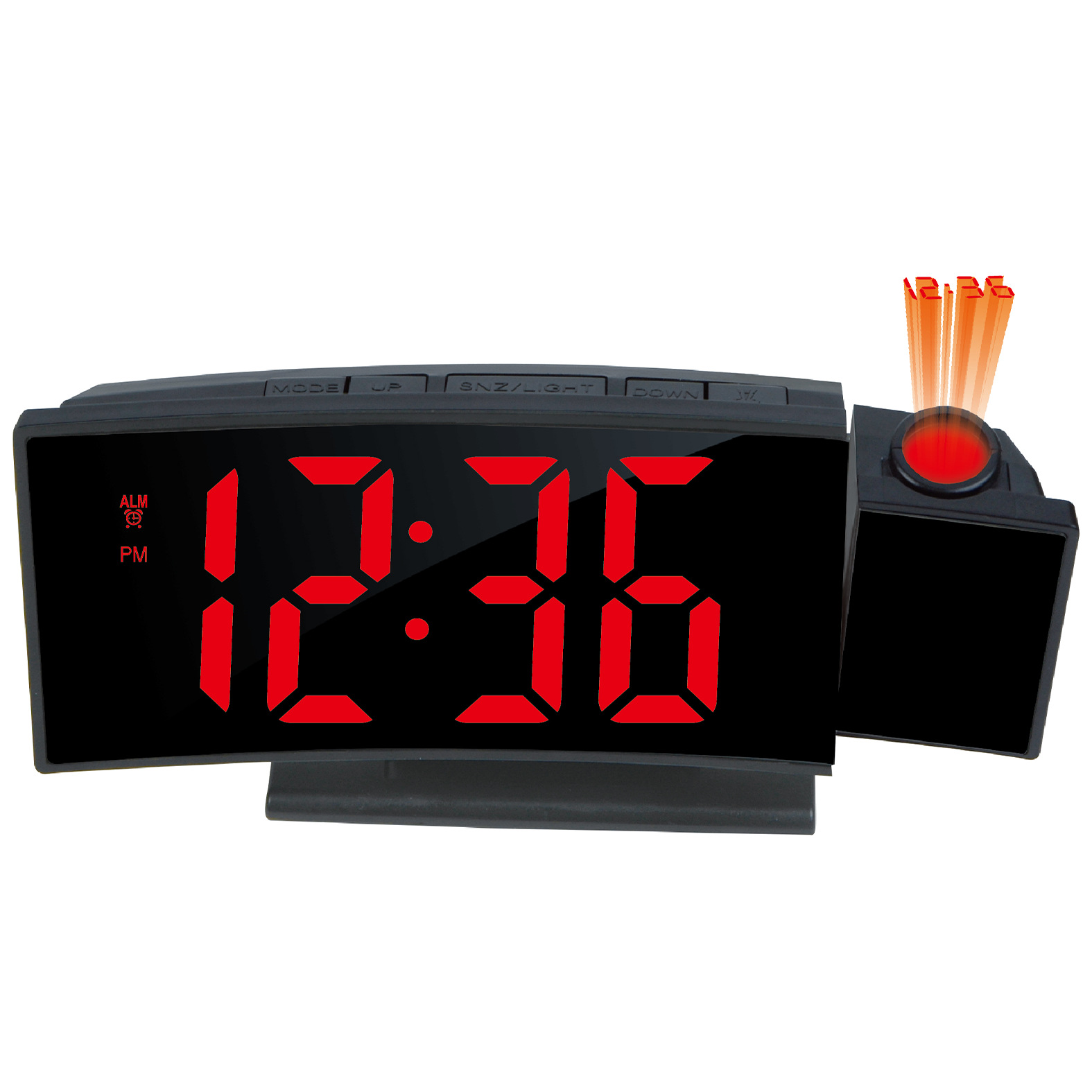 180° rotating projection clock time date temperature display adjustable brightness silent alarm quartz clock