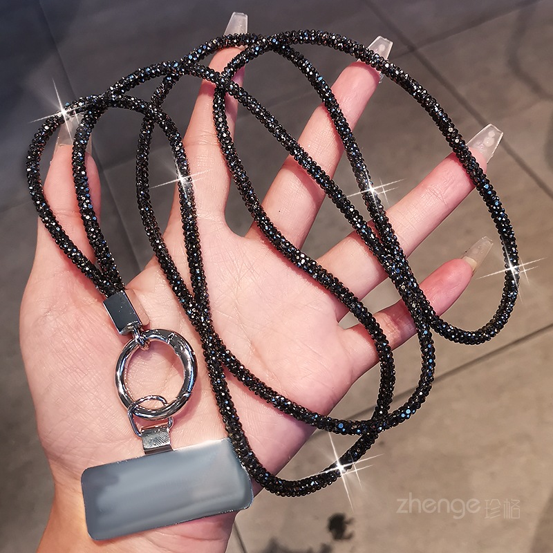 Phone strap long neck short wrist rhinestone women's luxury full diamond hanging chain clip type anti-loss
