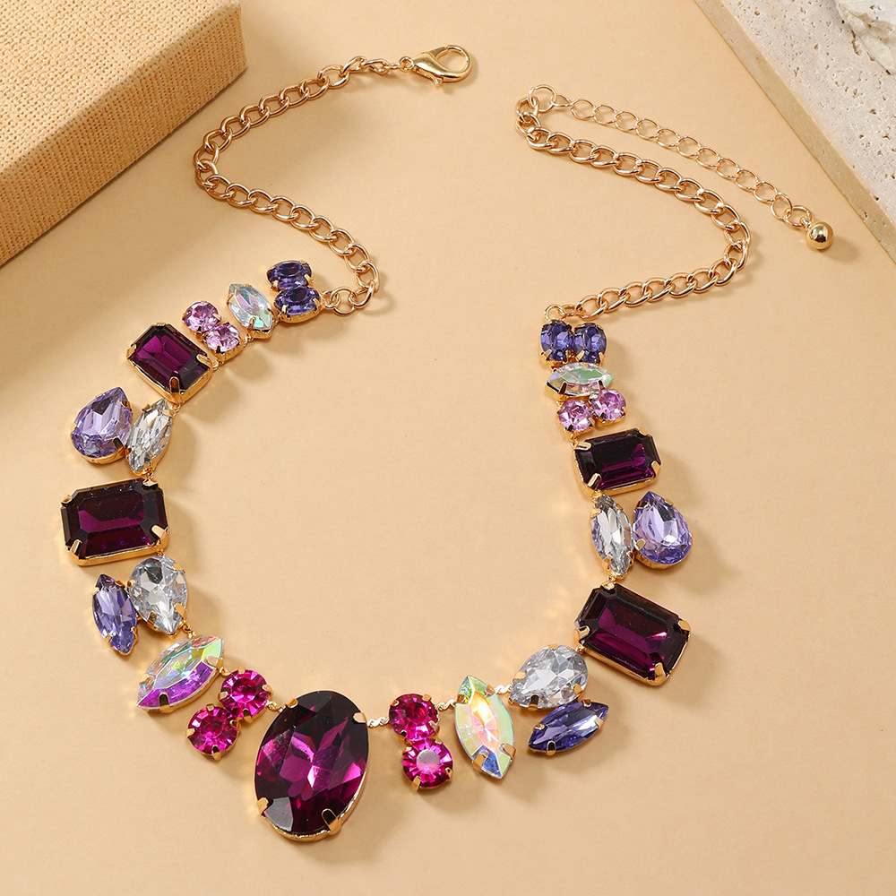 Exaggerated colorful diamond banquet necklace for women
