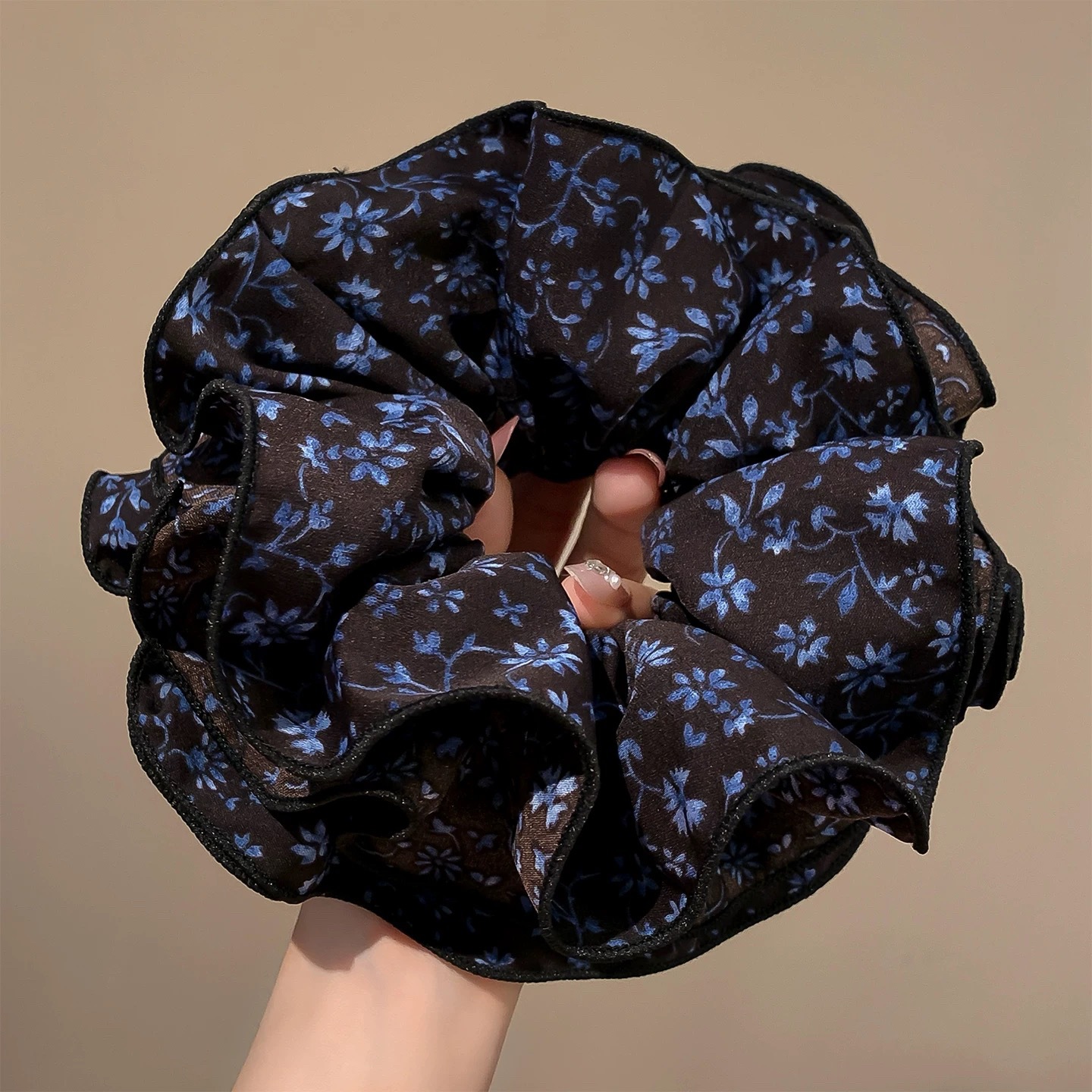 Heavy craft brown bow large hair scrunchie for women super texture ponytail bun hair tie elastic
