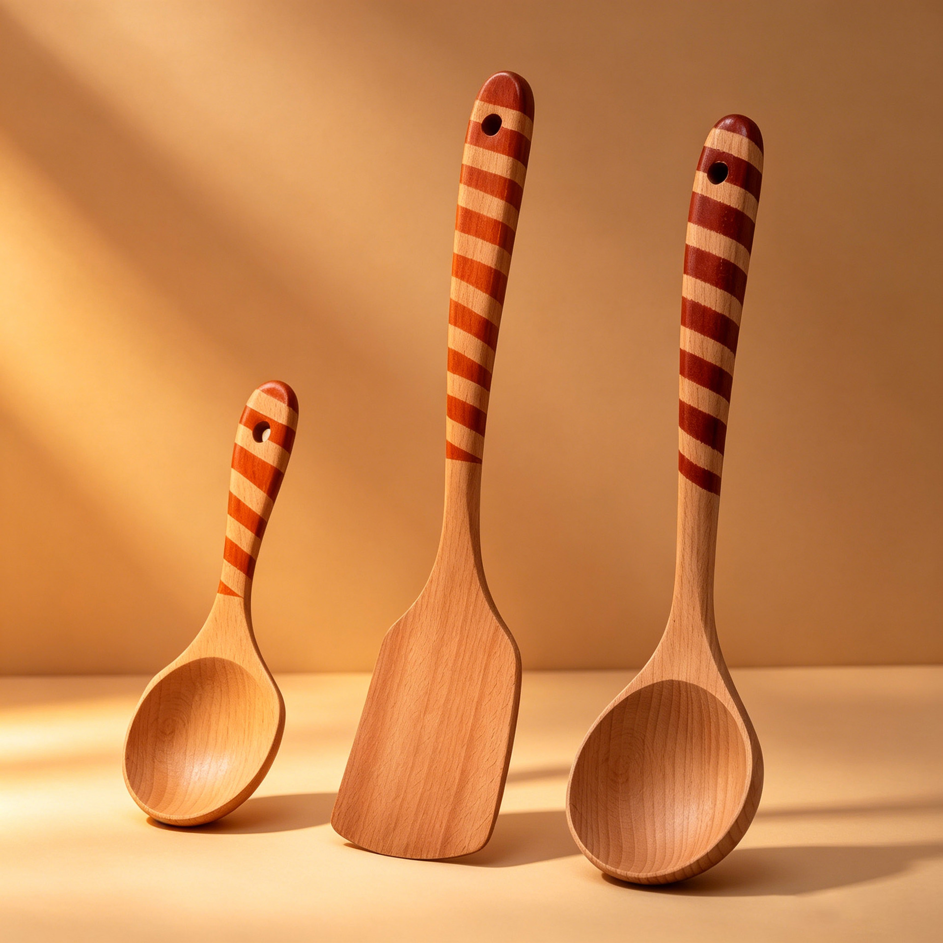 Color printed beech wood painted thick handle wooden spatula non-stick cooking wooden spatula kitchen cutlery customizable logo