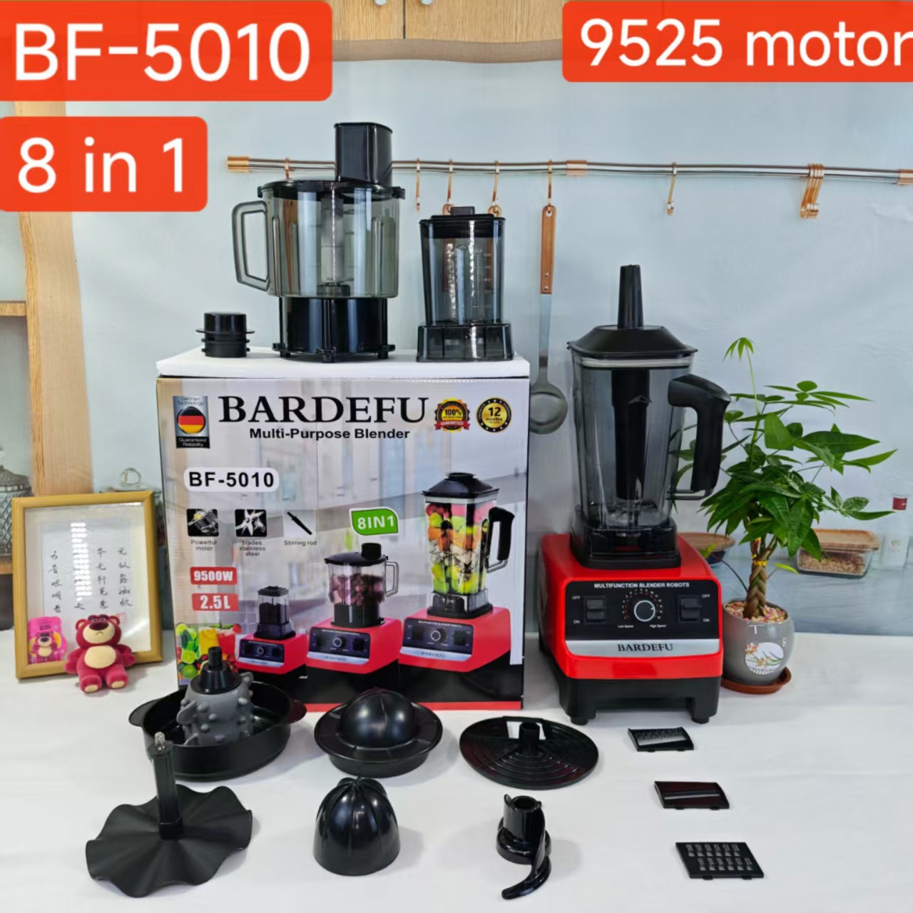 Blender 4L 8-in-1 Blender Stainless Steel Metal High-Speed Blender Large Capacity Juicer Meat Grinder