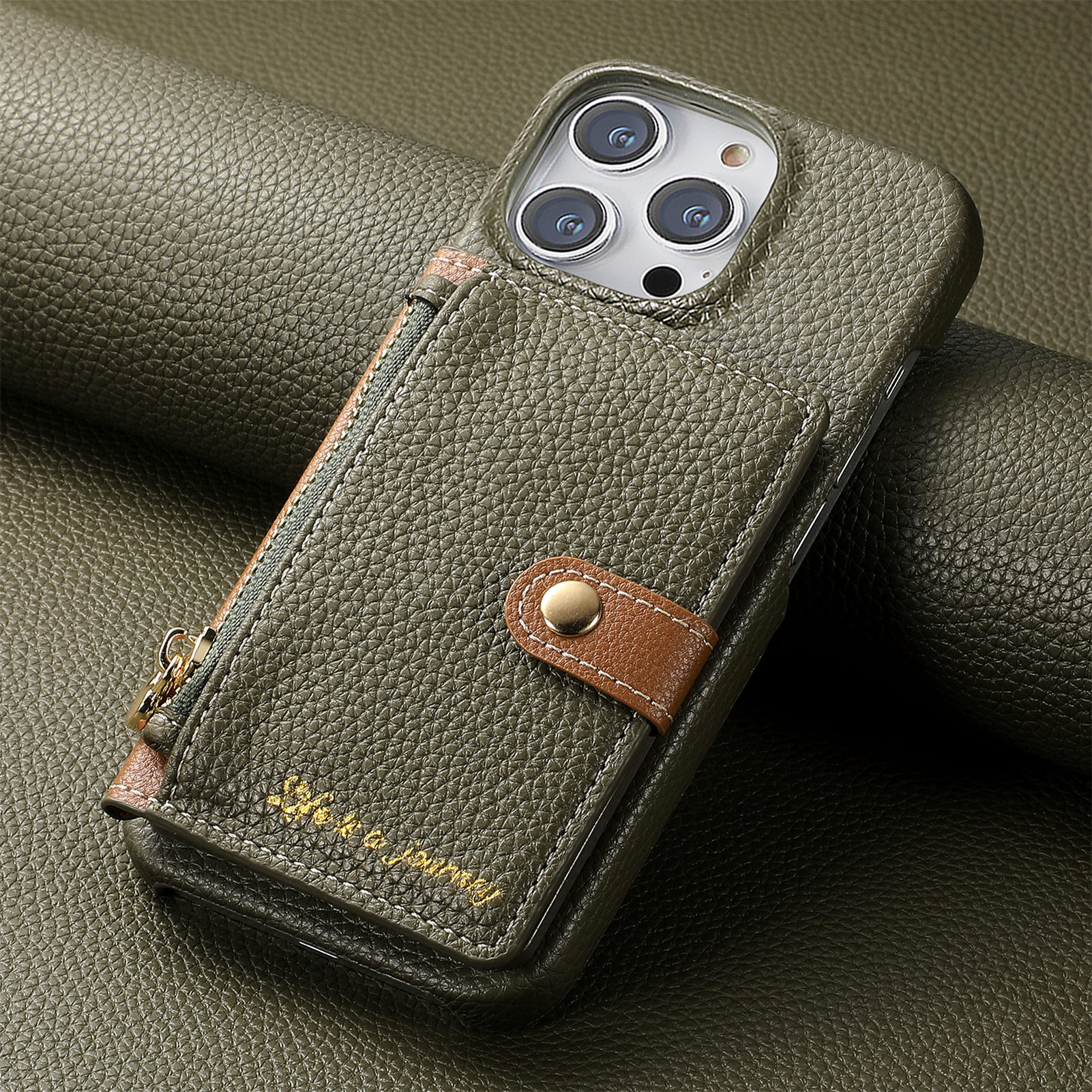 Solid color simple pebble grain edge-coated phone case for Apple 18 protective case iPhone 17PM card holder protective case