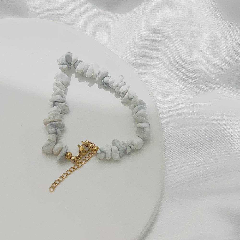 Green Irregular Turquoise Natural Stone Bracelet with 18K Gold-Plated Stainless Steel Chain