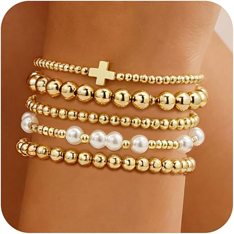Cross Gold Beaded Bracelet Heart Knot Geometric Ring Hand Jewelry Best Selling New