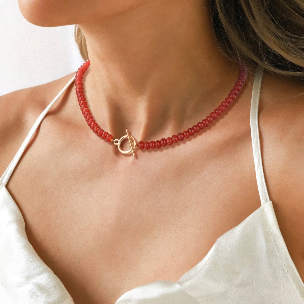 4*6 Abacus Bead Stone Beaded Necklace Women KC Gold OT Clavicle Chain Accessory
