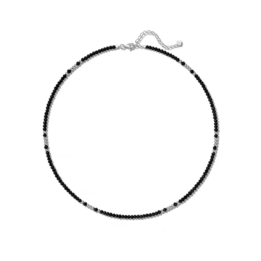 Natural black agate bead necklace for women fever niche layered S925 silver collarbone chain sweater chain